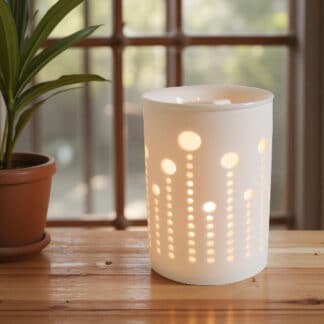 Duftlampe i hvid keramik, aromalampe til duftvoks og æteriske olier